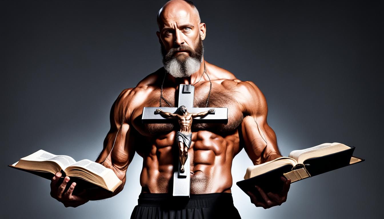 Muscular Priest with Silver Cross and Bible