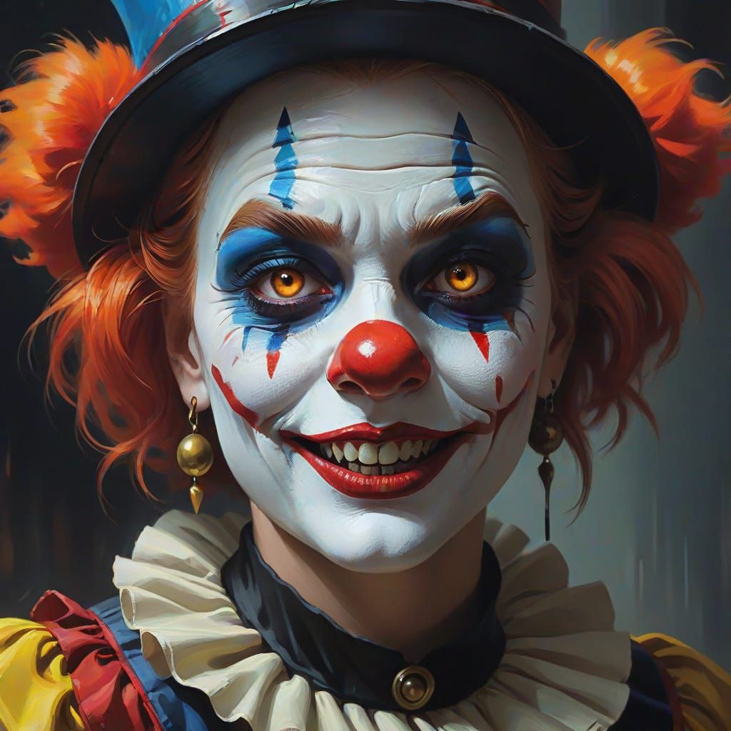 Electrifying Female Clown Portrait in Dark Fantasy Style
