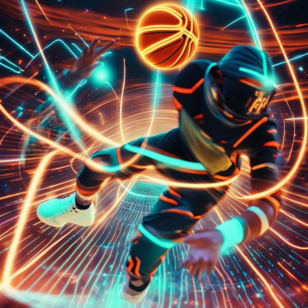 Futuristic Basketball Game in Space with Glowing Elements