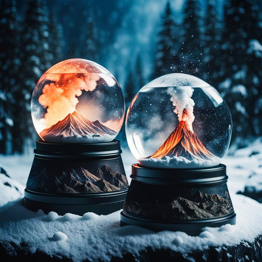 Volcano Eruption in a Snow Globe