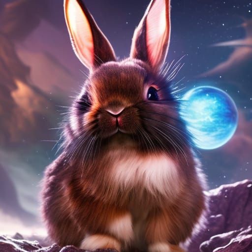 Chibi Alien Rabbit in Hyperrealistic Splash Art