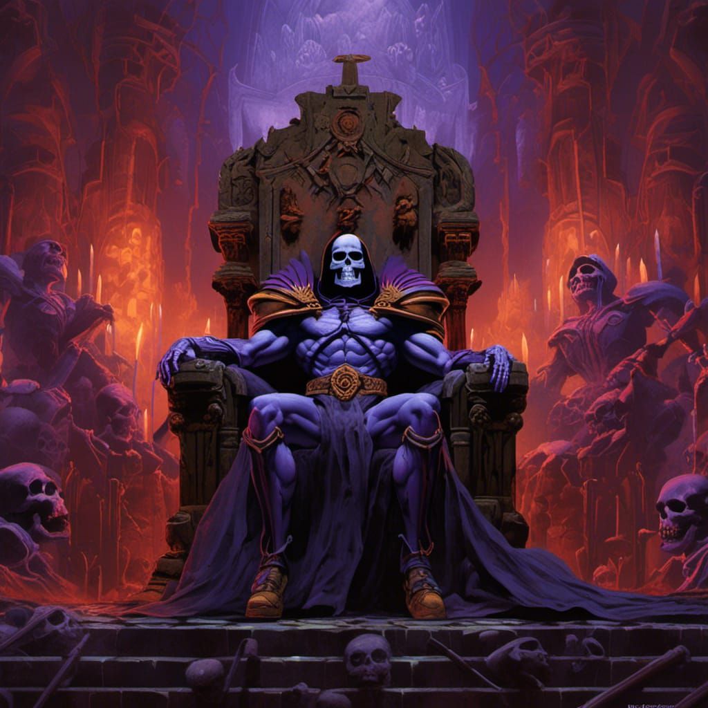 Skeletor seated on his throne.