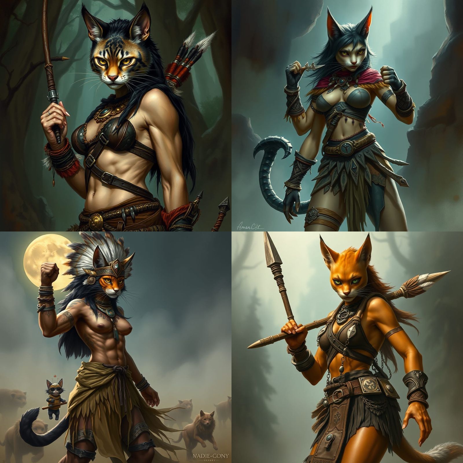 Anthropomorphic Cat-Human Hybrid Wild Warrior