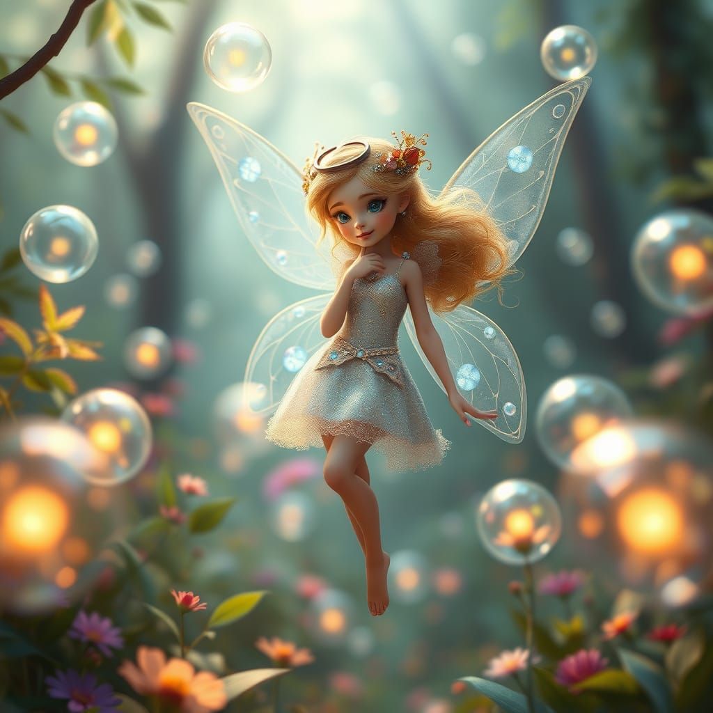 Dreamy Bubble Fairy in Ethereal Forest