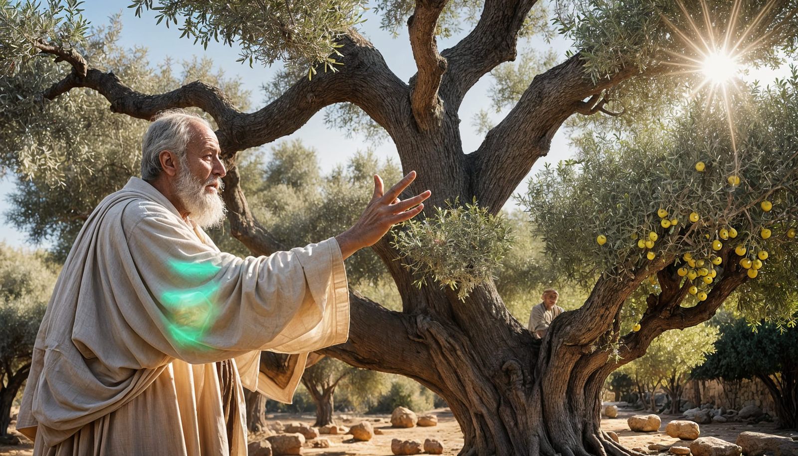 Ancient Hebrew Garden with Majestic Olive Tree