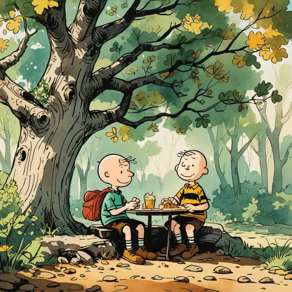 Friends Sharing Lunch in Classic Cartoon Style
