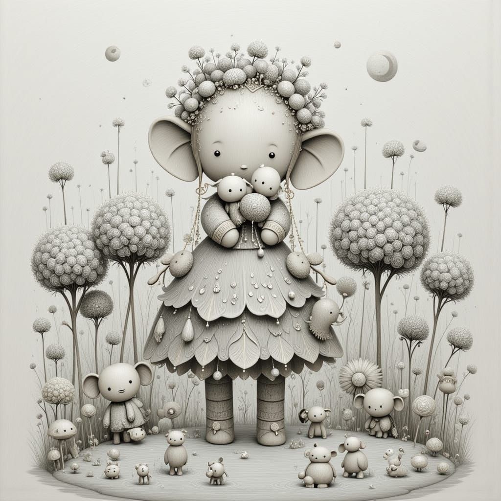 Ethereal White Composition: Dolls and Tea