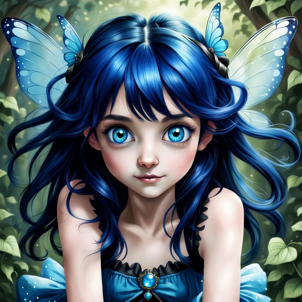 Mischievous Blue-Eyed Fairy Portrait