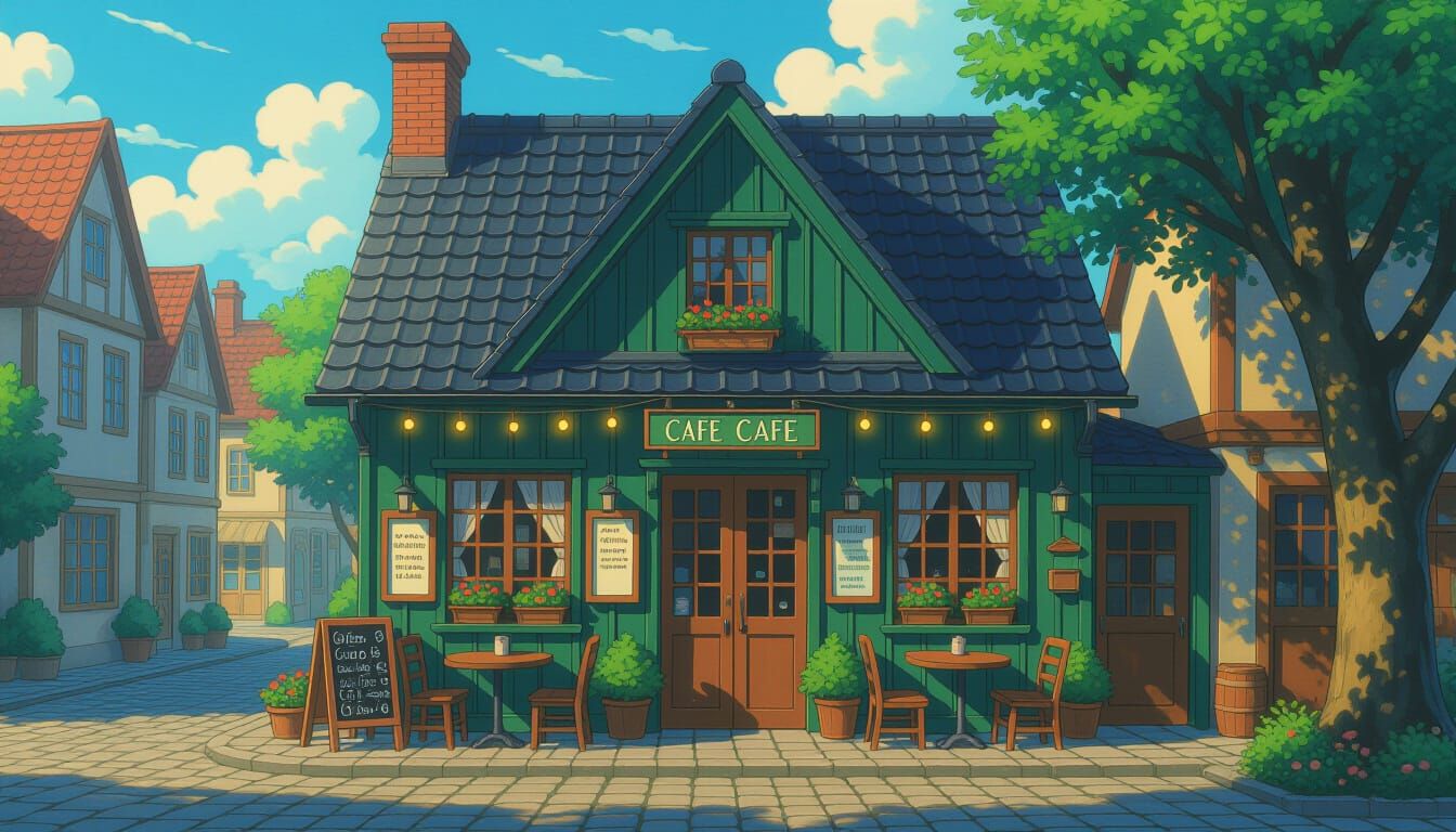 Cozy Cafe on Summer Day in 3D Anime Art