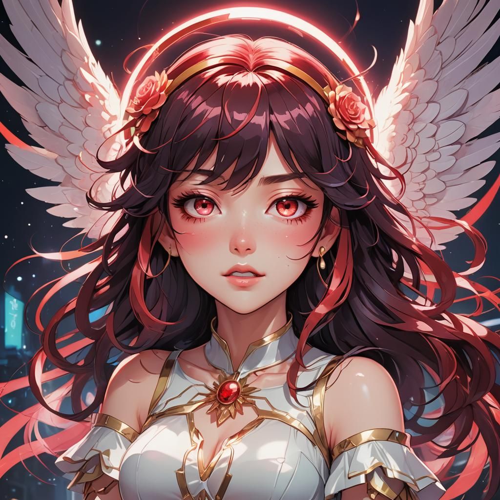 Anime Angel with Black Hair in Cartoon Style