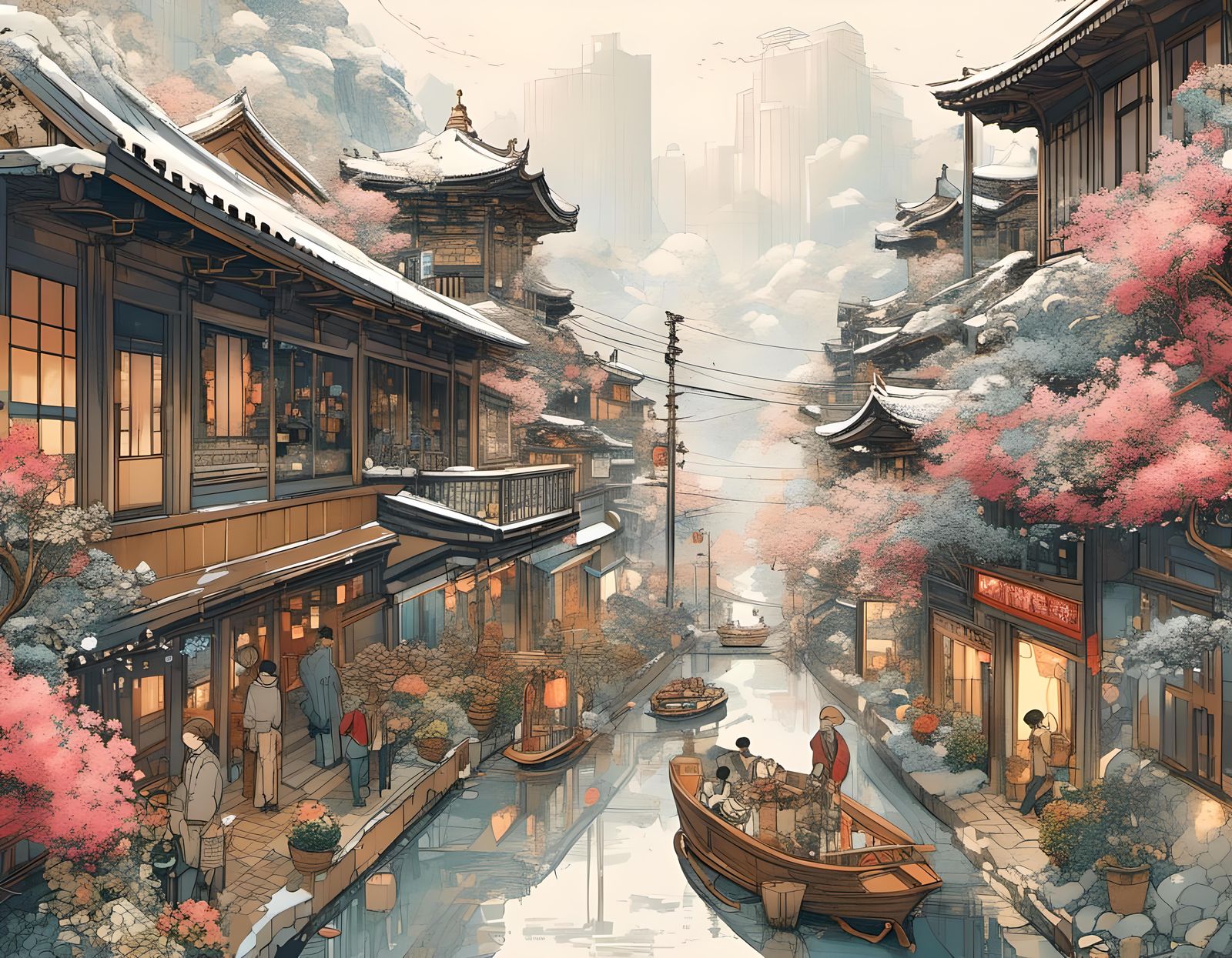 Kyoto Street Scene in Japanese Cyberpunk Style