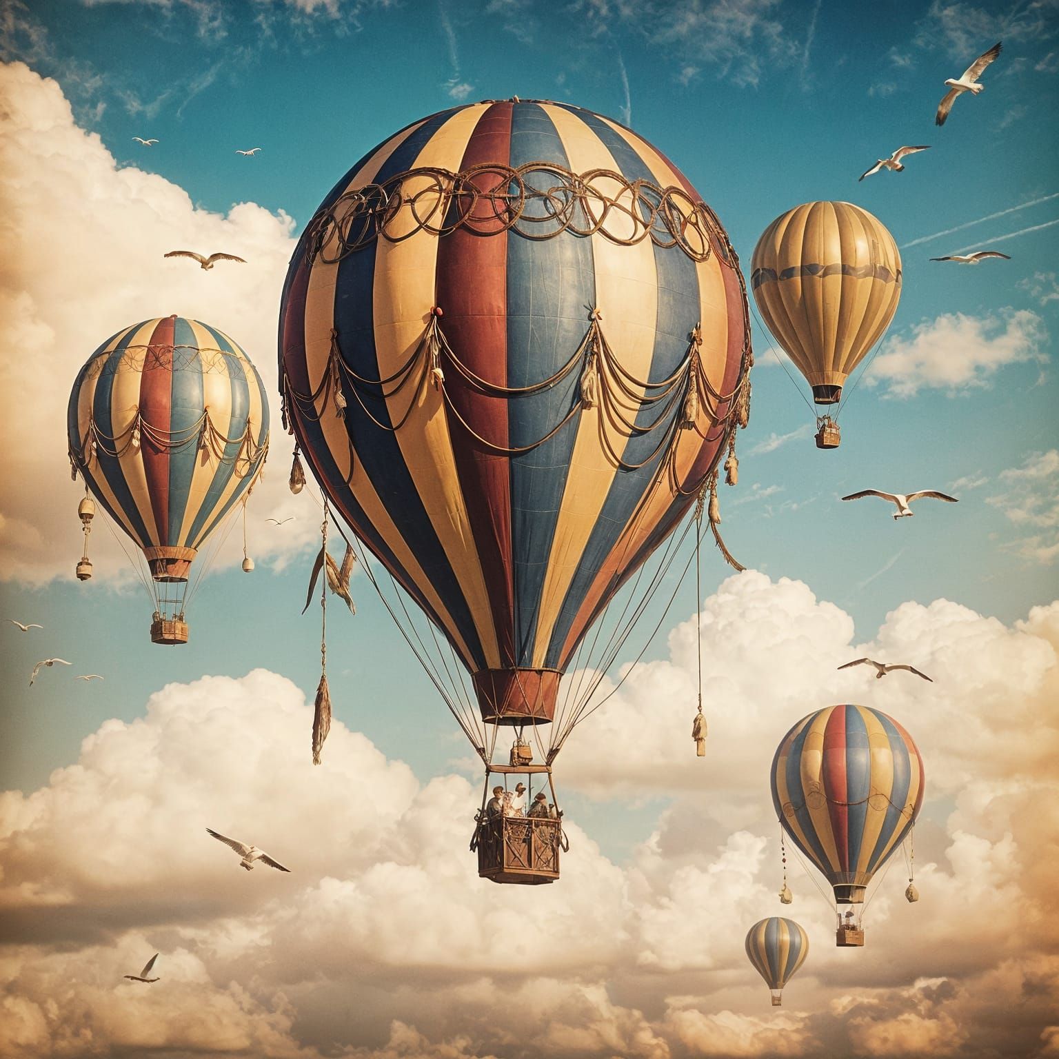 Retro Hot Air Balloons in a Blue Sky