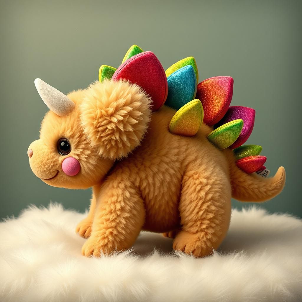 Adorable Triceratops Plush Puppy in Whimsical Style