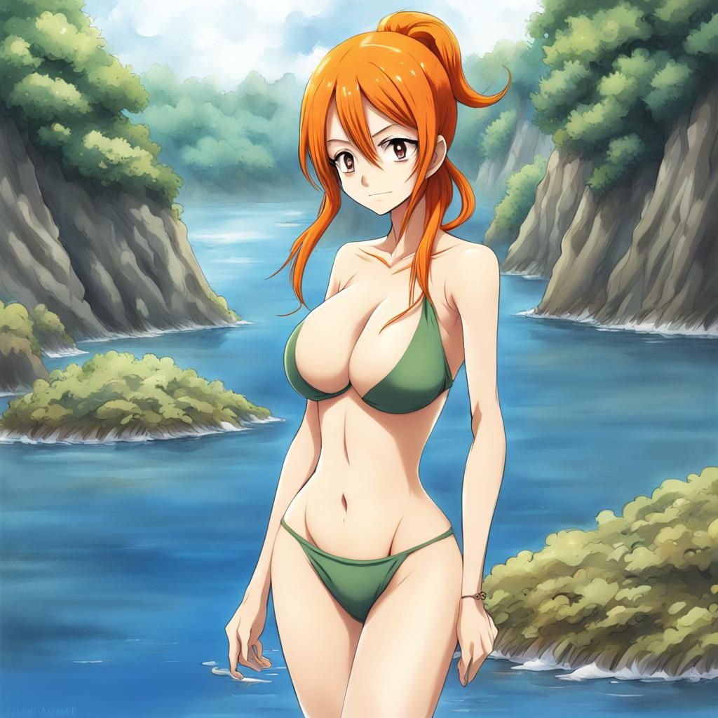 Anime Woman on Mountain Beach