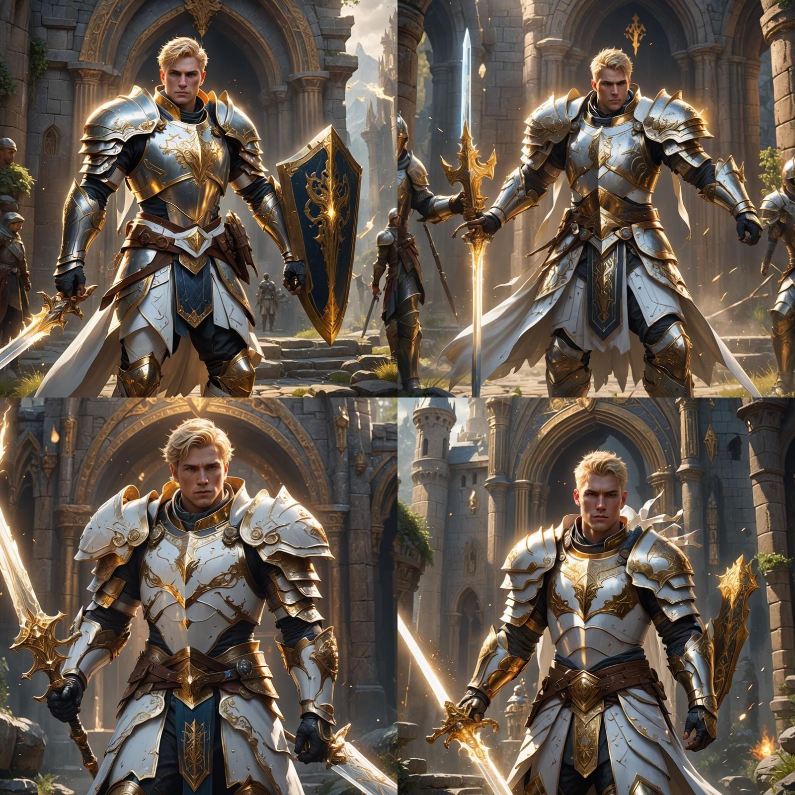 Paladin in White Armor with Magical Sword, Digital Art