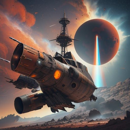 Dieselpunk Rocketship Crashes on Mars in Vibrant Retrofuturi...