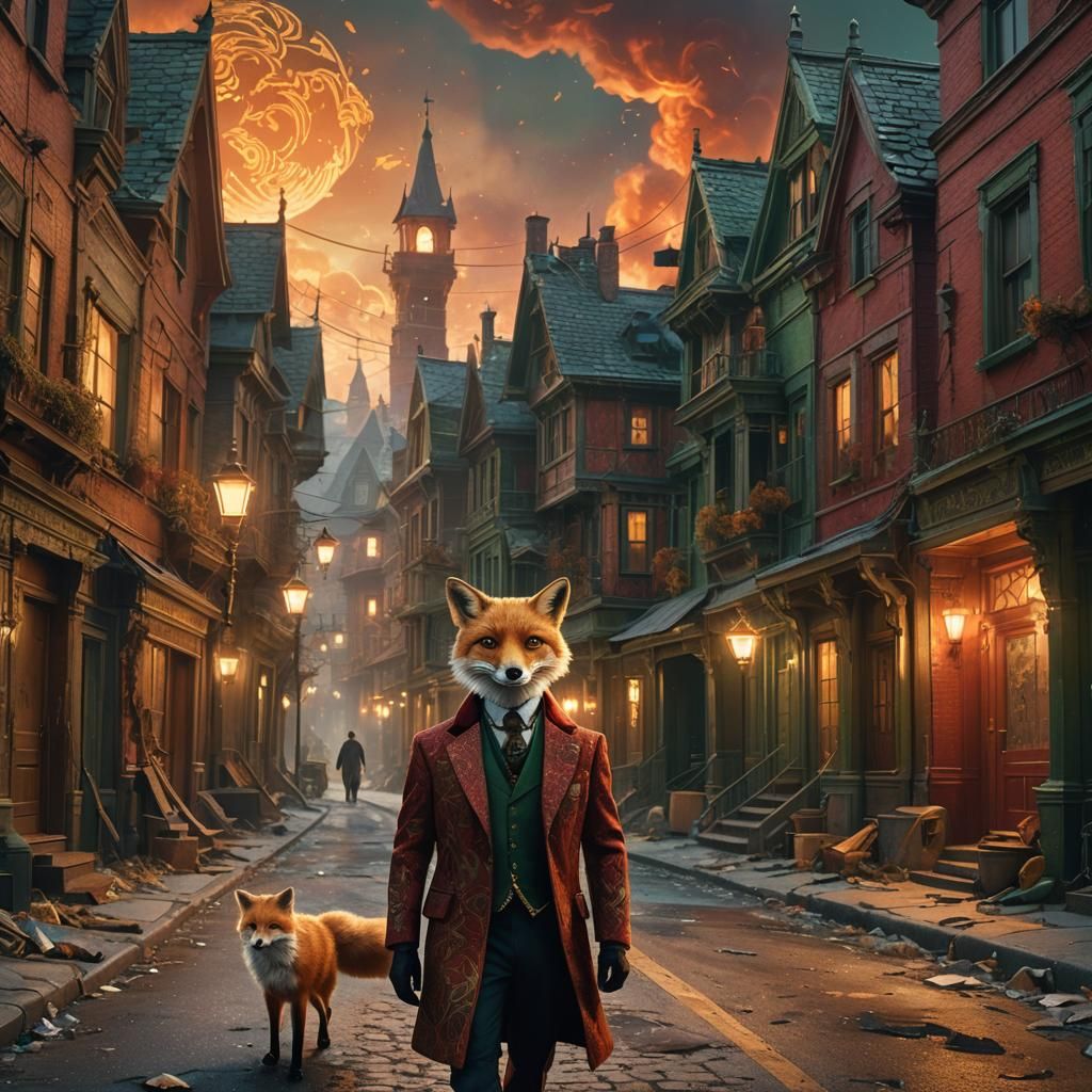 Dapper Fox Walking Down Abandoned Street