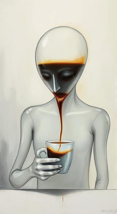 Abstract Ghost Entity Drinks Coffee: Modern Art
