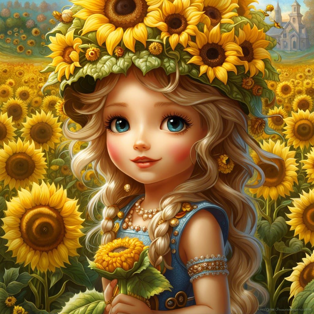 Chibi Sunflower Pixie in Wheatfield Wonderland