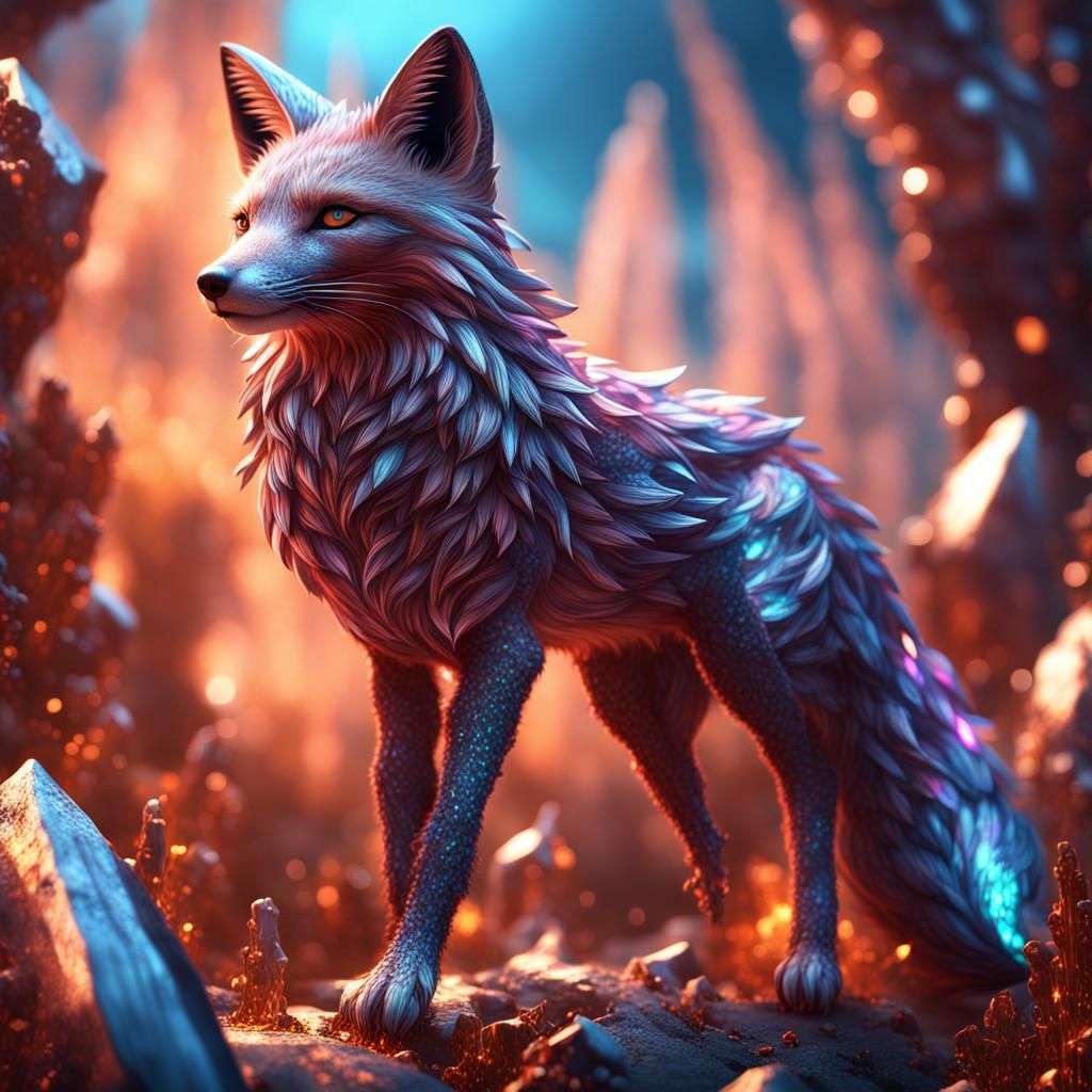 Glittery Crystal Fox in Detailed Matte Painting