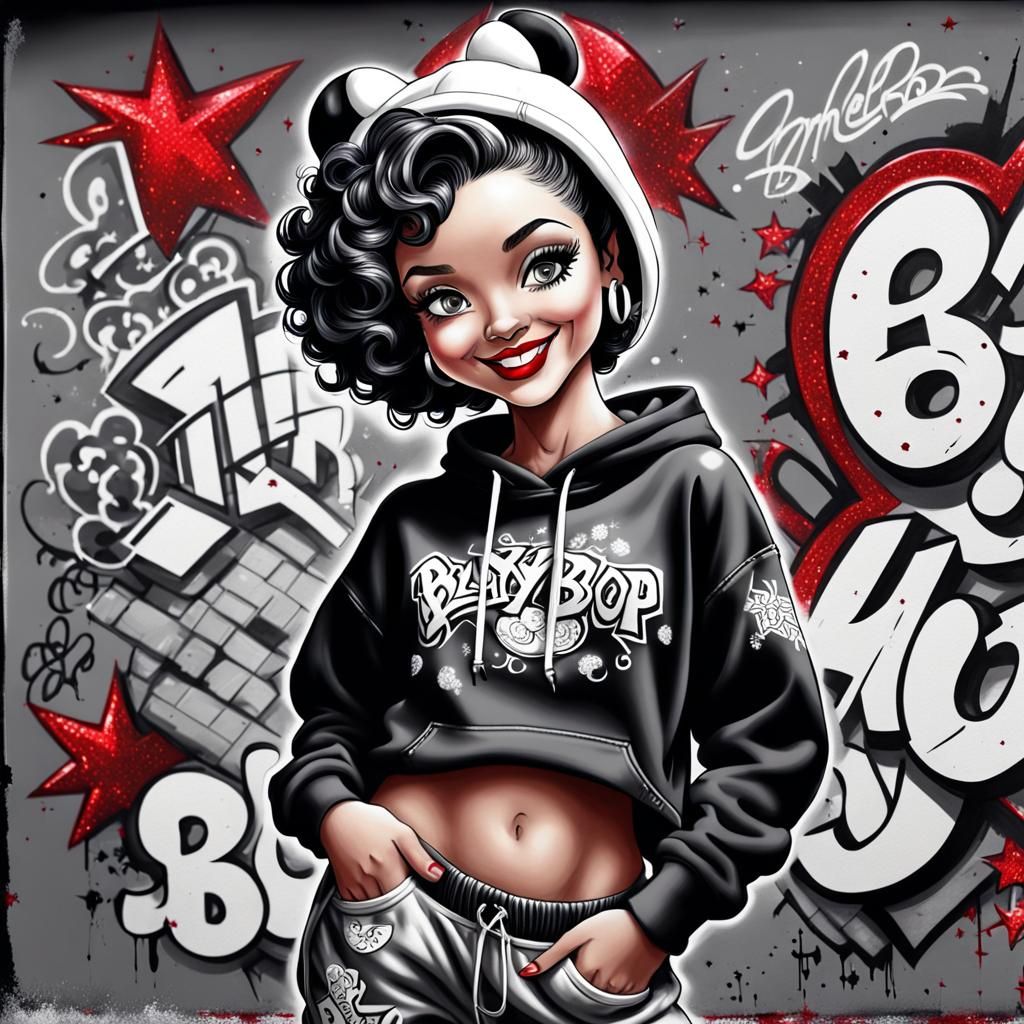 Betty Boop in Hip Hop Style Charcoal Drawing