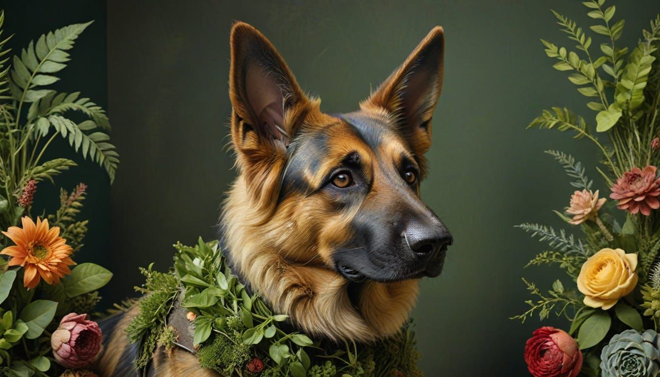 Botanical German Shepherd Inspired by Arcimboldo