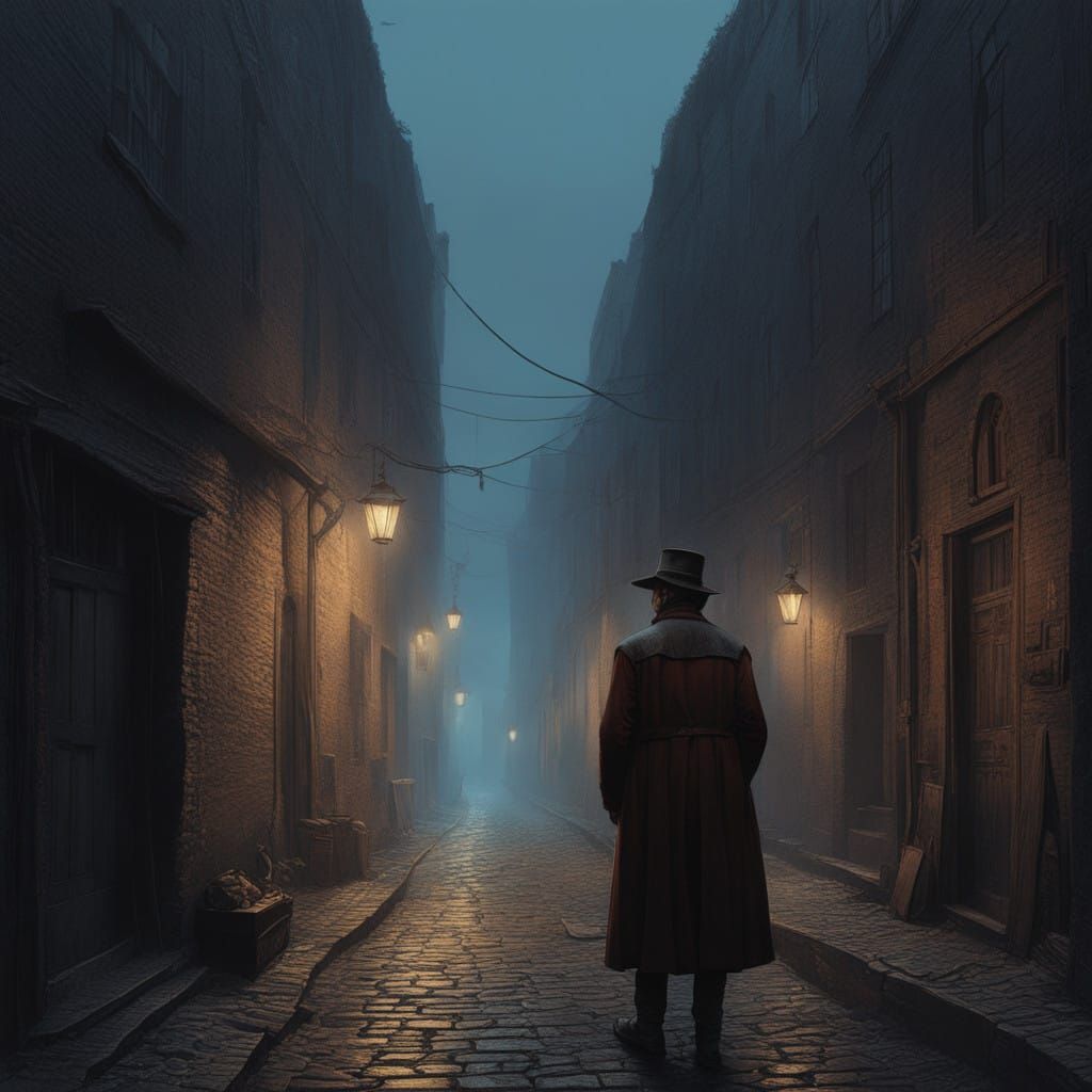 Menacing Gang Leader Illuminated by Flickering Gas Lamp