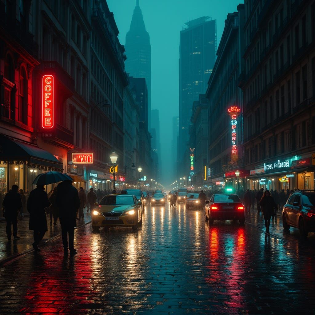City Street at Night with Light Trails in Nocturne Style