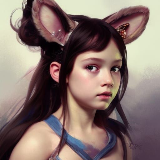 Girl with Snow Tiger Ears, Detailed Portrait