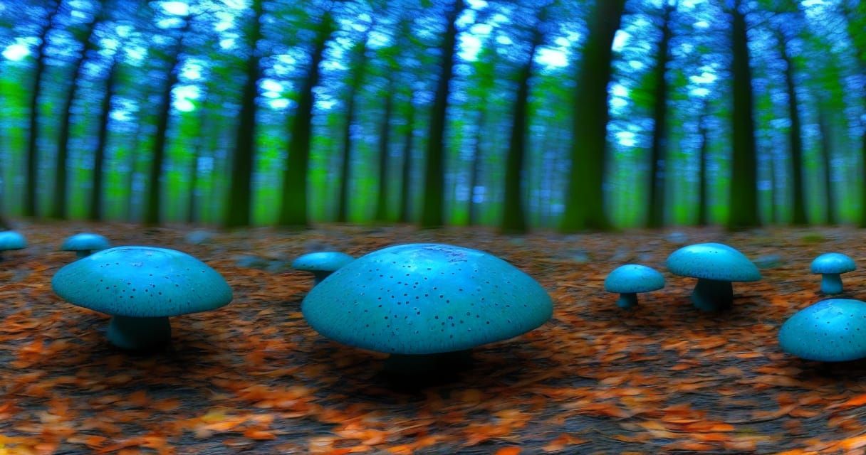 Vibrant Blue Mushrooms in an Otherworldly Forest