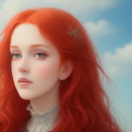 <lora:Red Hair Beauty:1.0> A redheaded step child in the spirit of Hayao Miyazaki and Ian McQue.