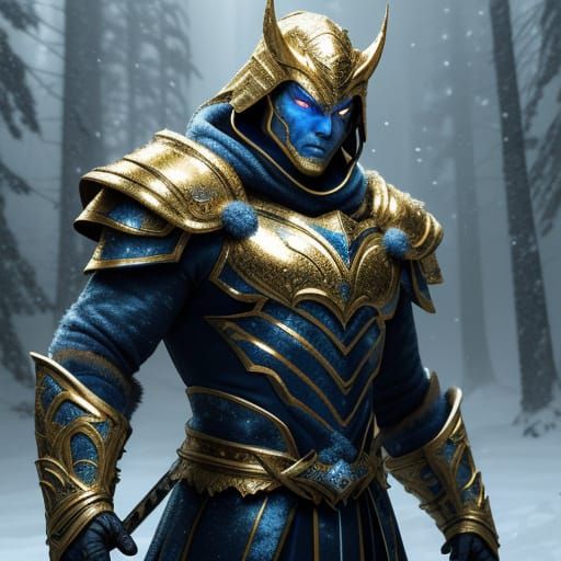 Golden Armored Villain in Snowy Forest