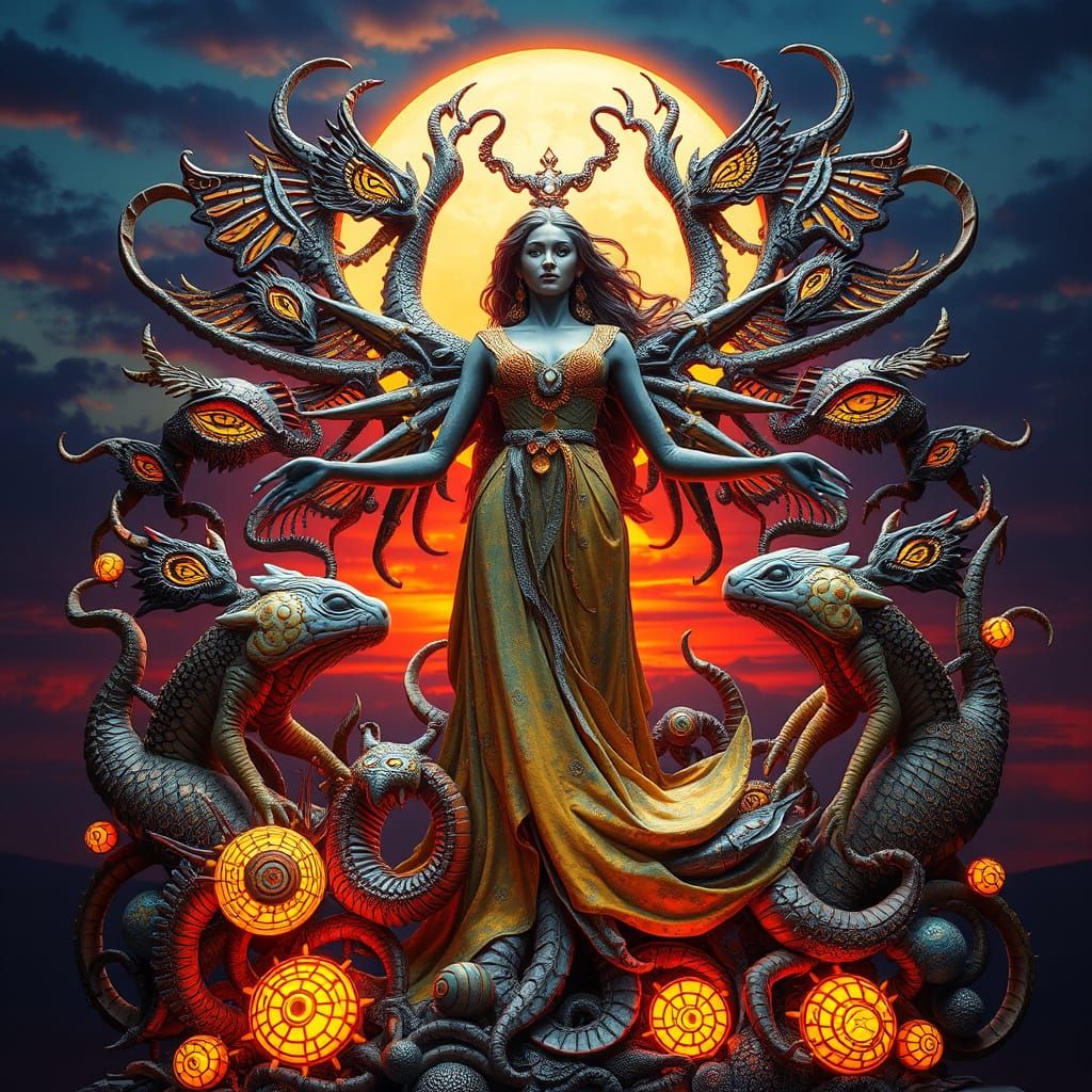 Stunning Sunset Goddess in Bio Art Style