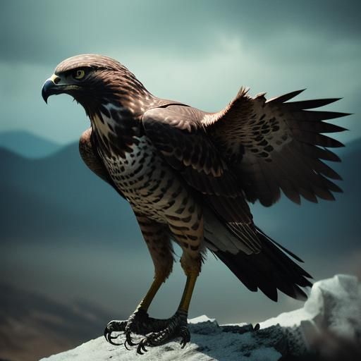 Dramatic Film Still of Hawk in Flight
