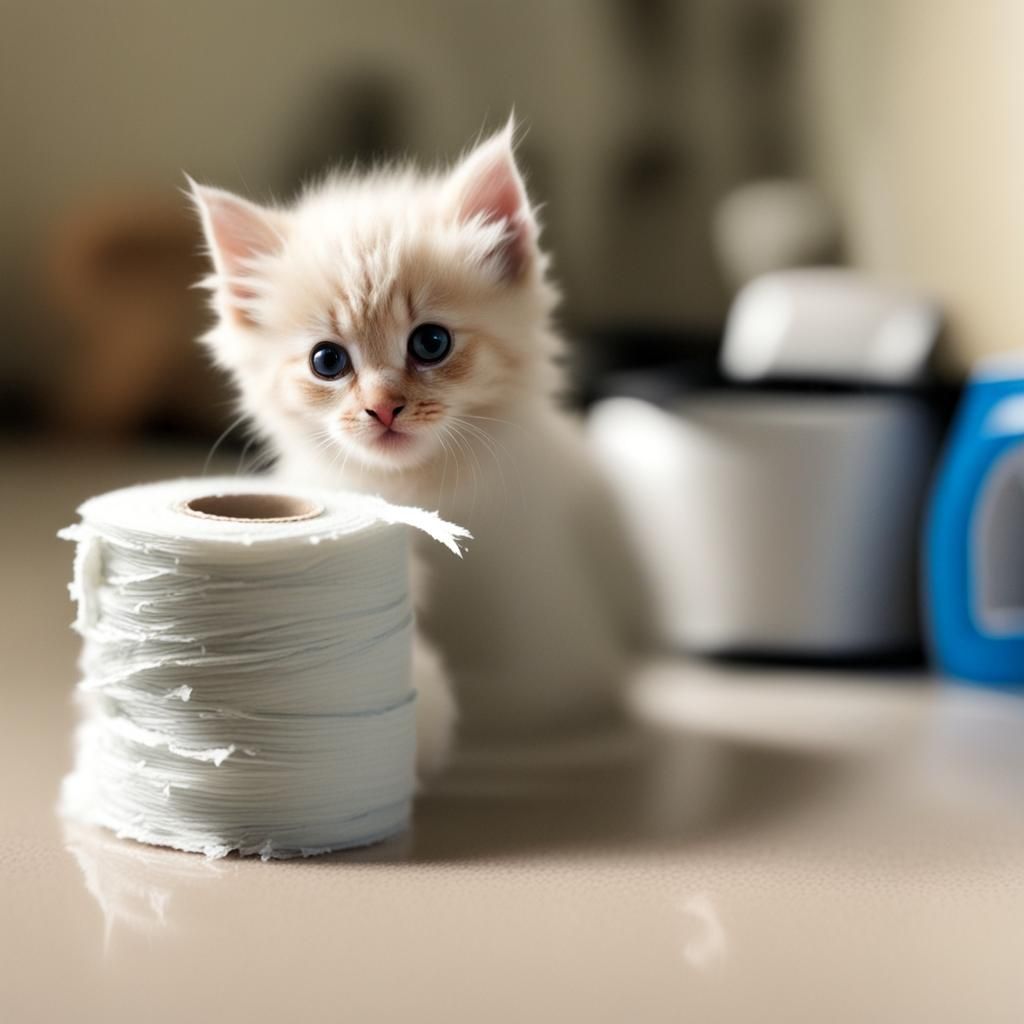 Adorable Kitten with Shredded Toilet Paper