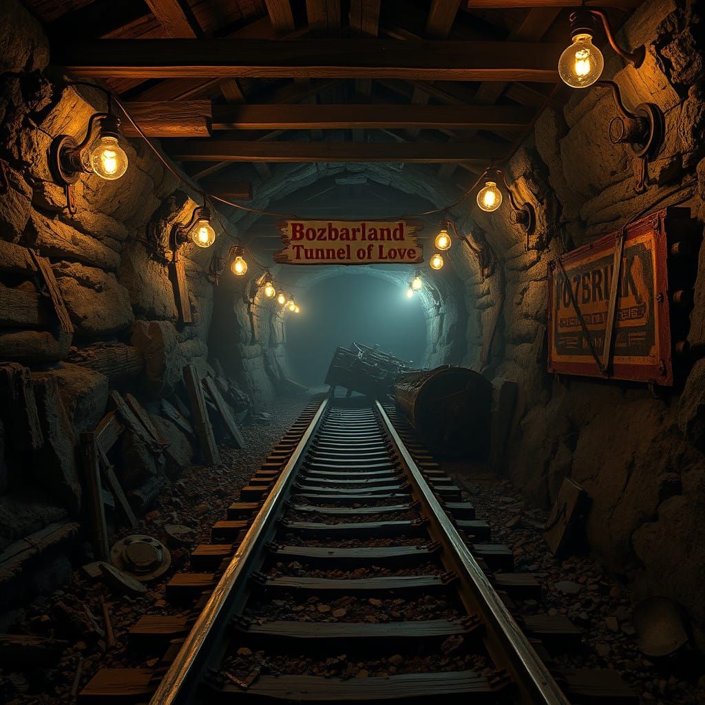 Mysterious Abandoned Mine Tunnel in a Faded, Cyberpunk Aesth...