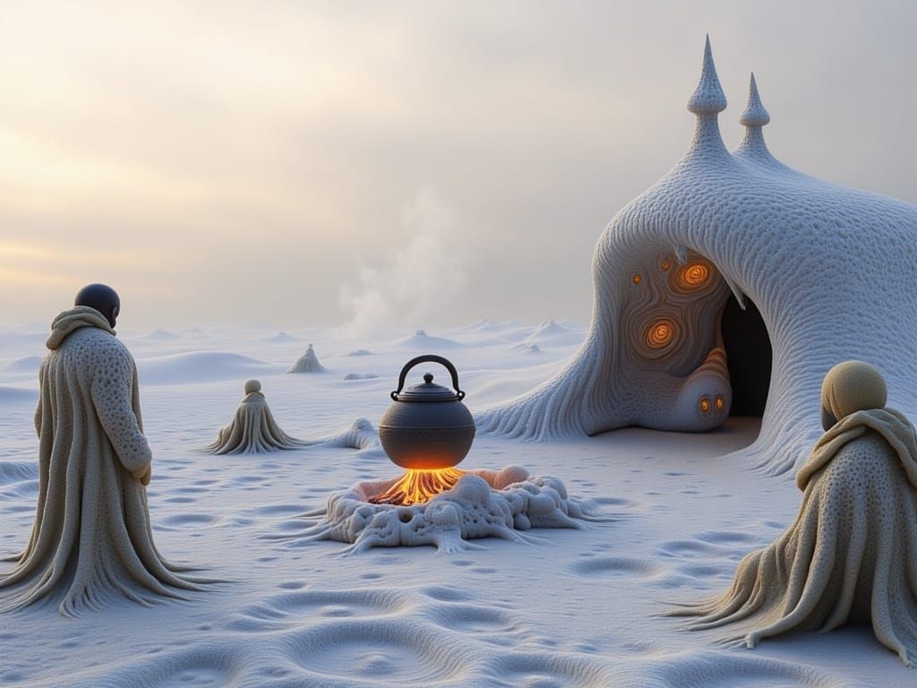 Nomads' Winter Sanctuary in a Surreal Snowscape