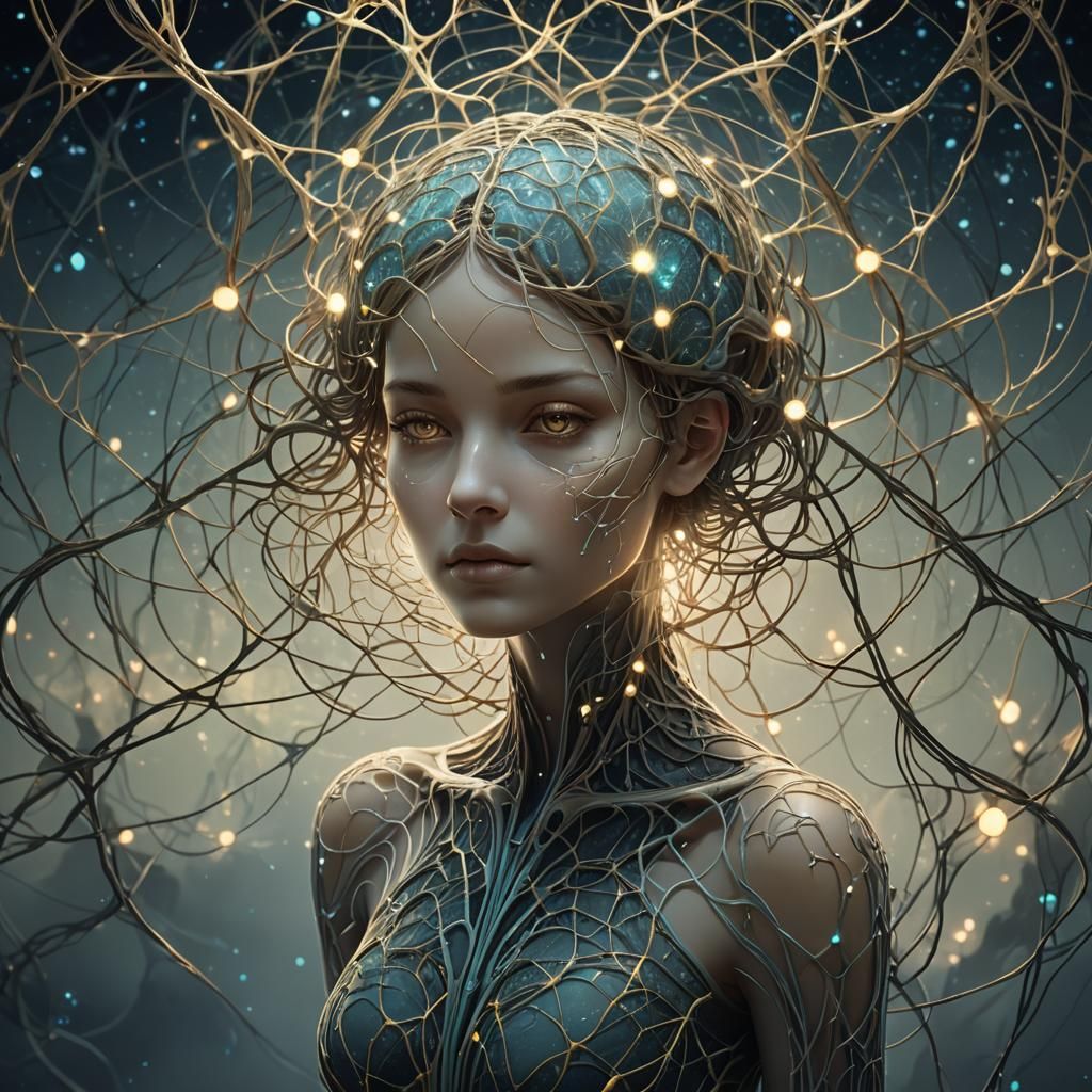 Ethereal Network Protects Figure in Fantasy Realism