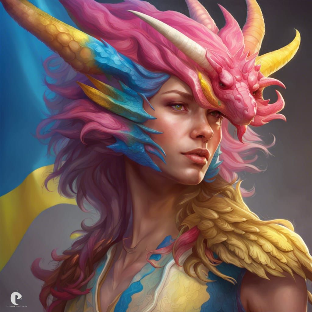 Pansexual Flag Dragon Portrait in Art Nouveau Style