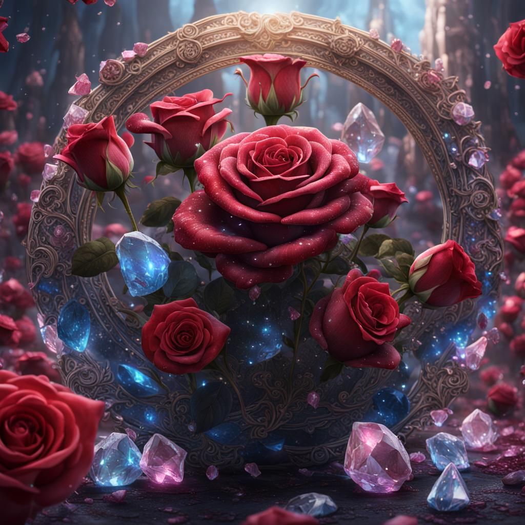 Roses and Crystals in Detailed Matte Painting
