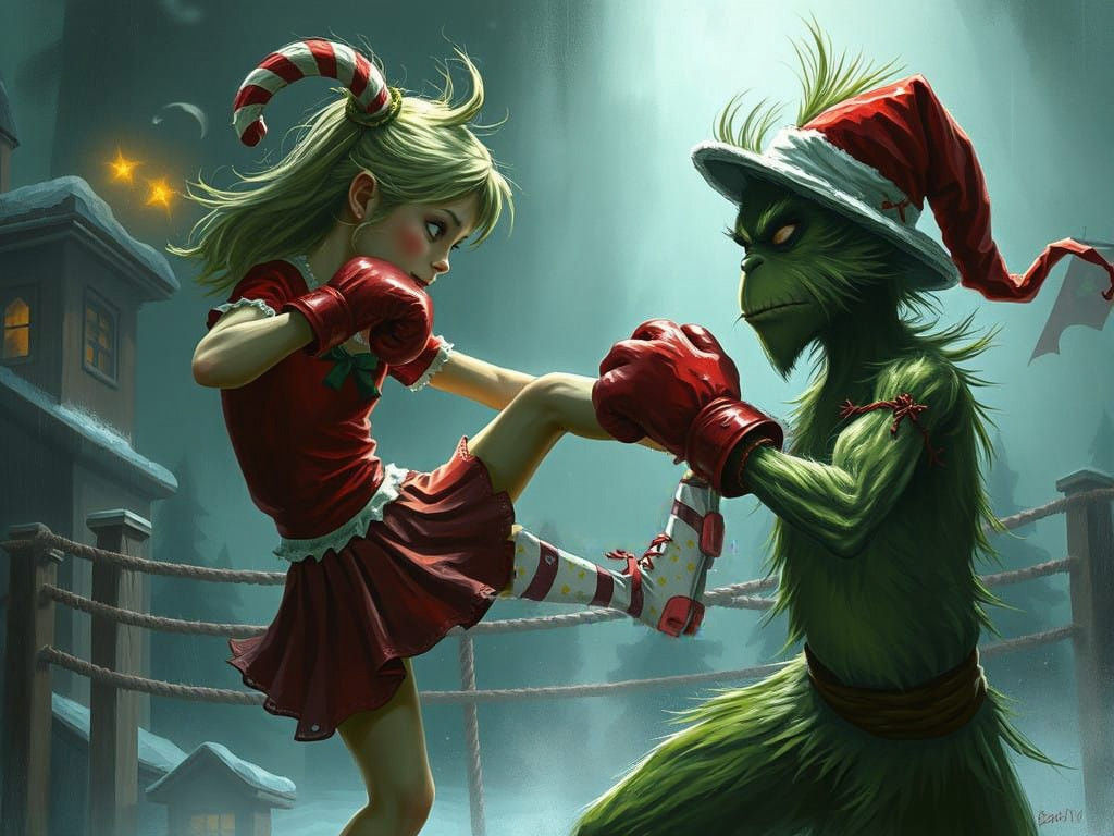 Cindy Lou Who Stands Tall in a Cyberpunk Kickboxing Match