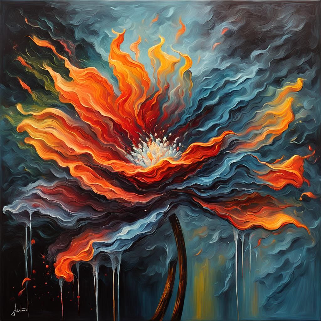 Surreal Glowing Flower in Impasto Oil Painting