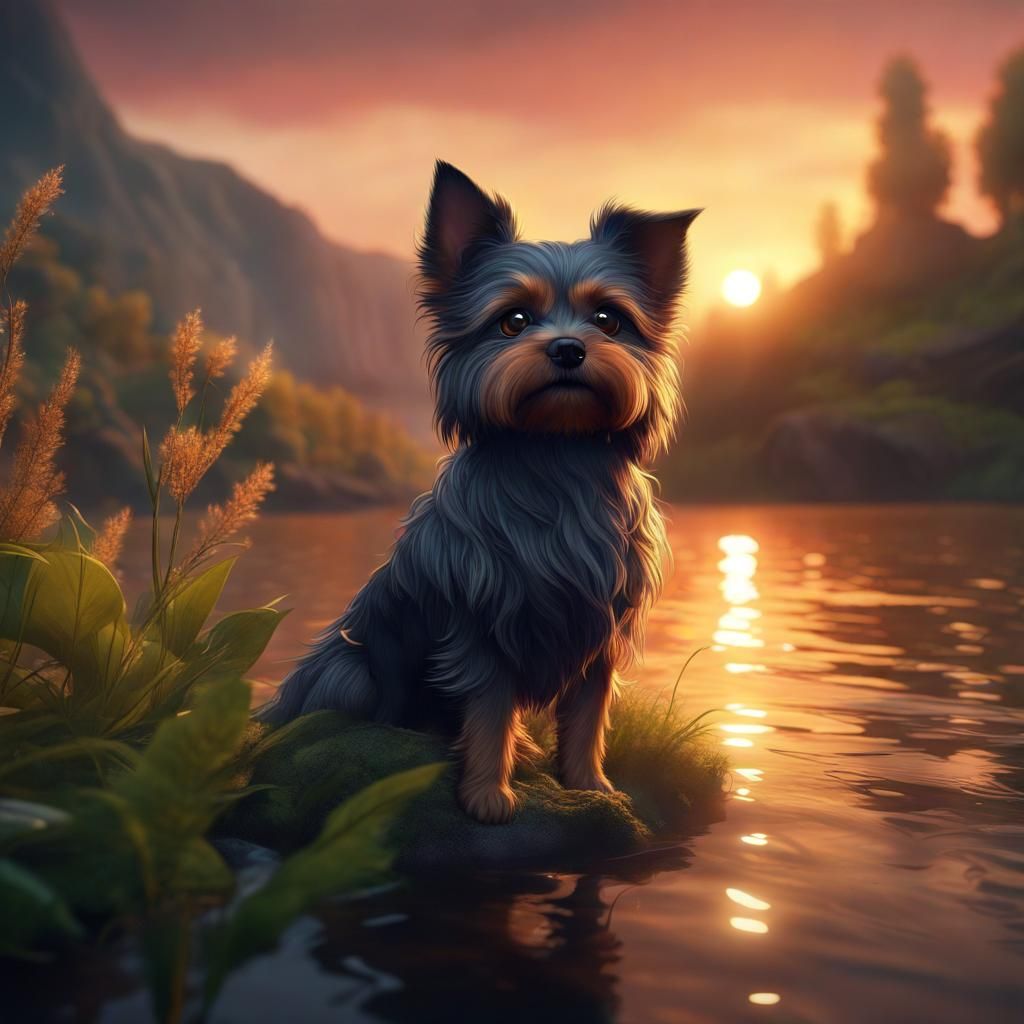 Dog Gazes at Sunset: Matte Painting