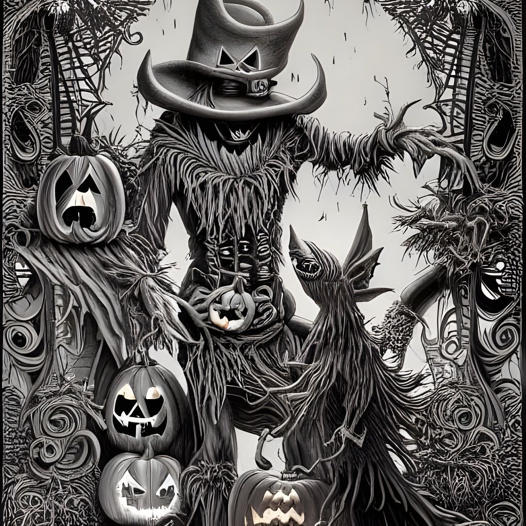 Surreal Halloween Scarecrow Ink Drawing