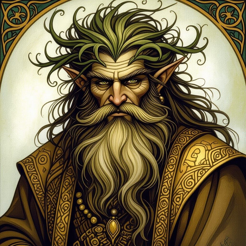 Green Man with Wild Beard in Fantasy Art Style