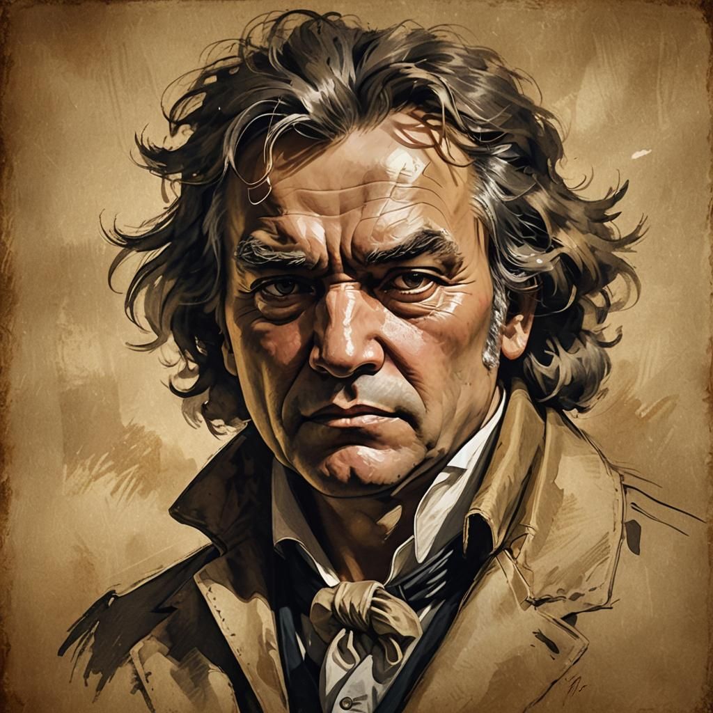 Beethoven Portrait in Dramatic Chiaroscuro Lighting