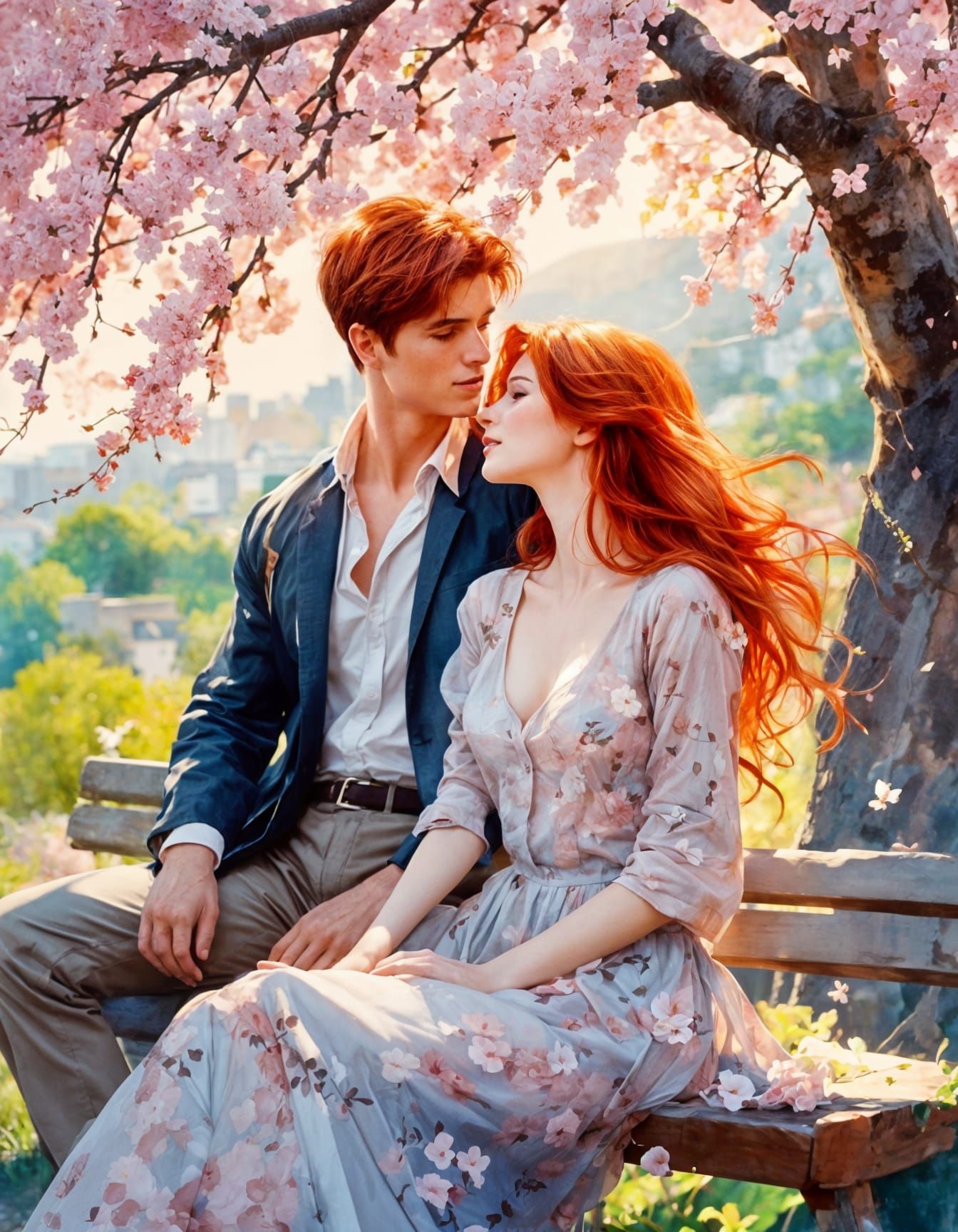 Romantic Couple Under Sakura Tree Painting