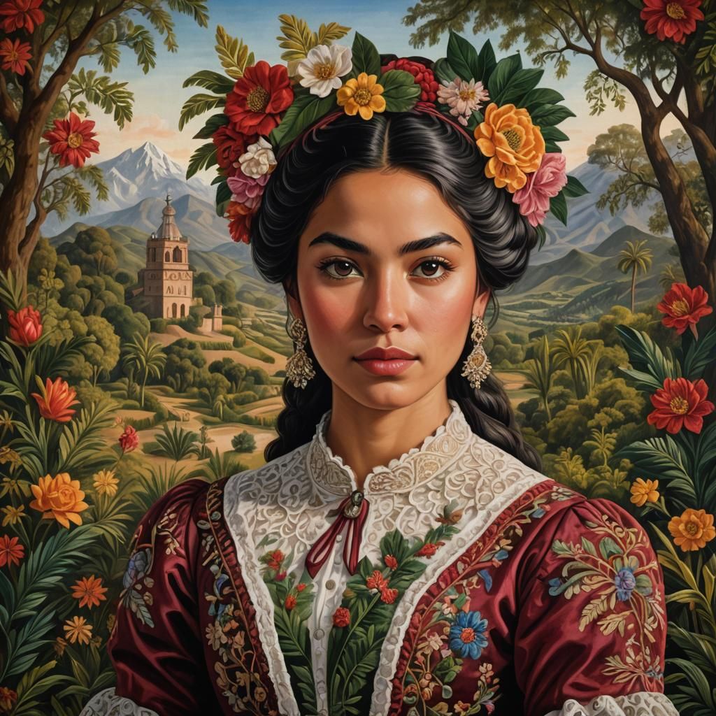 Chilean Woman in Traditional Dress, Realistic Portrait