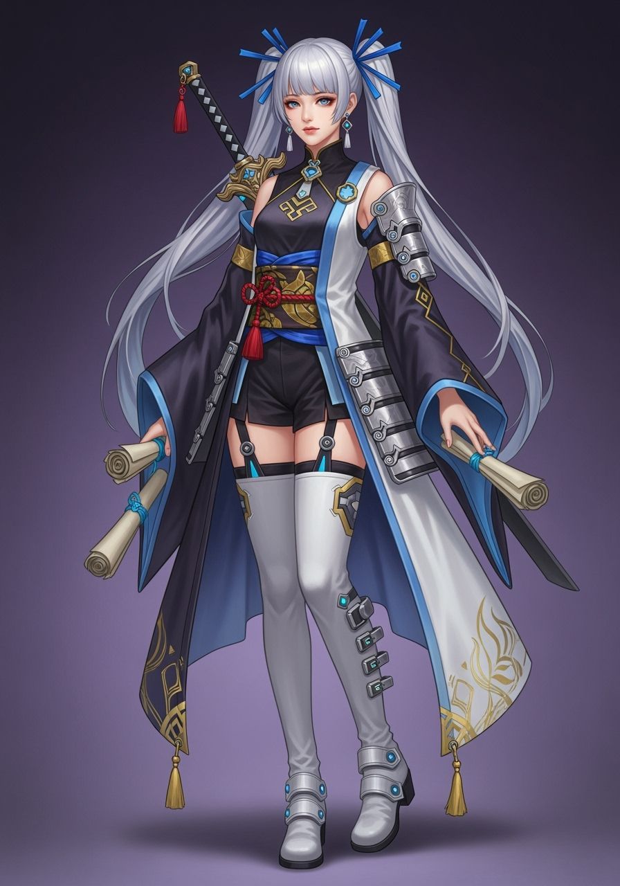 Elegant Woman in Sci-Fi Kimono, Anime Style