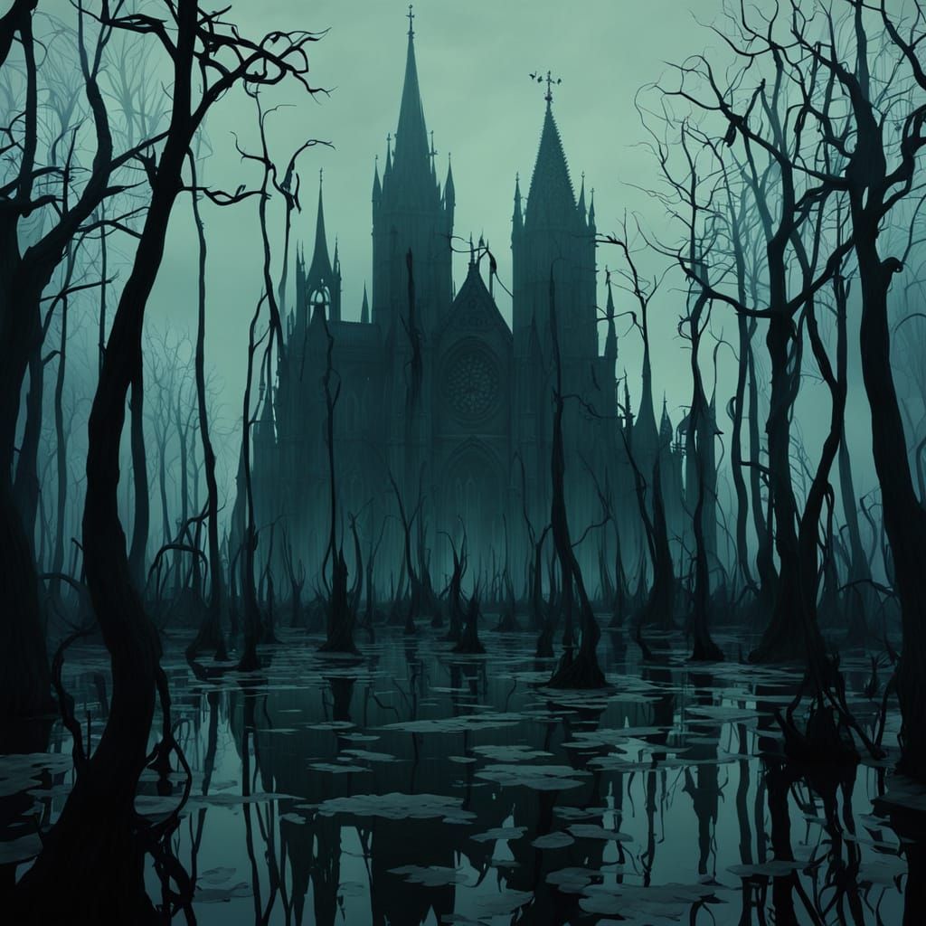 Eerie Swamp Cathedral in Spiritual Realm